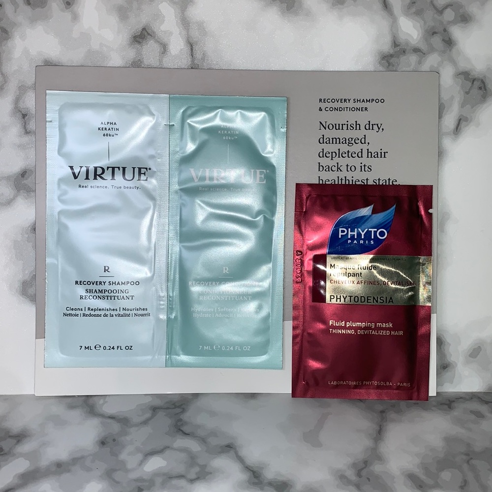 VIRTUE / PHYTO Recovery Shampoo & Conditioner & PHYTODENSIA Fluid Plumping Mask